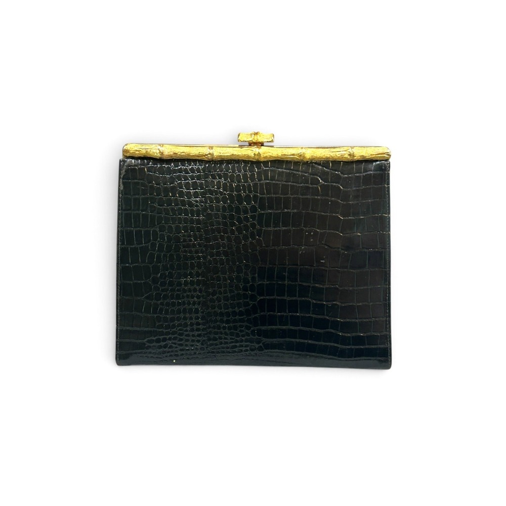 AFTER FIVE BLACK FAUX ALLIGATOR HANDBAG PURSE CHANGE PURSE VINTAGE Clutch Glam
